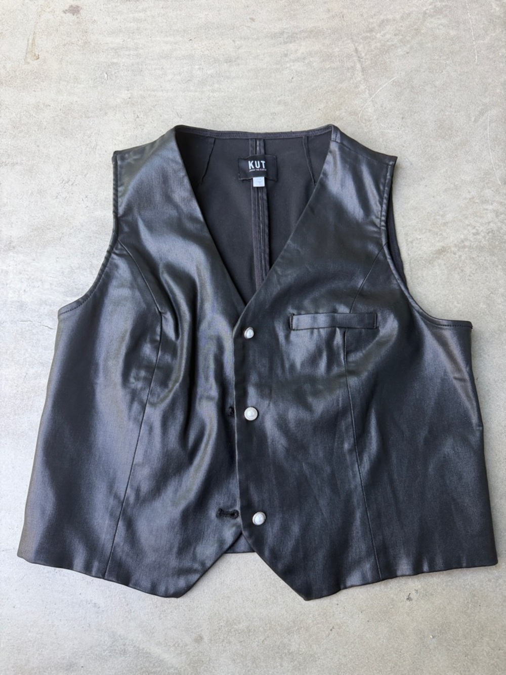 NWOT Kut from the Kloth Black Coated Cotton Pearl Button Vest